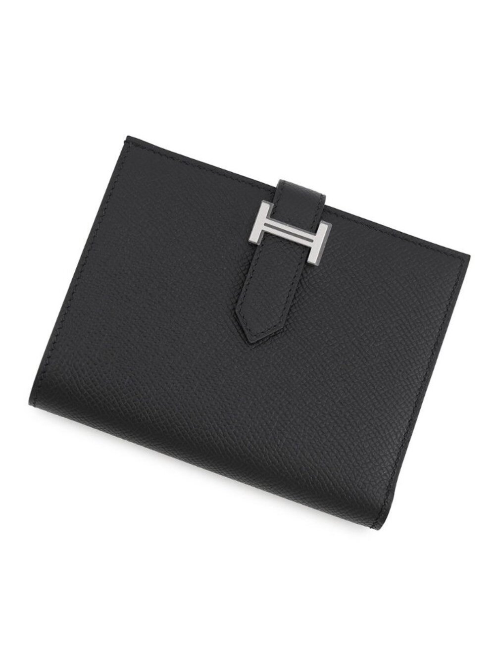 Hermes Bifold Wallet Bearn Compact Black Silver Epsom